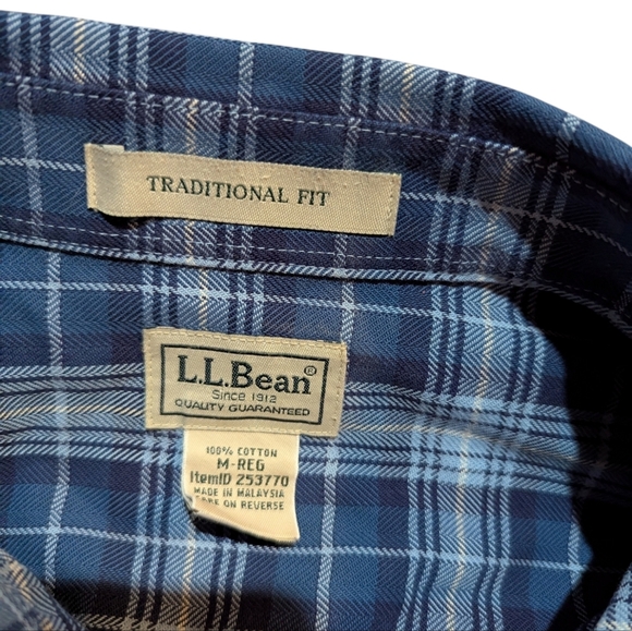 L.L. Bean Traditional Fit Plaid Shirt Men M  Blue Button-Up 100% Cotton Classic - Picture 4 of 6